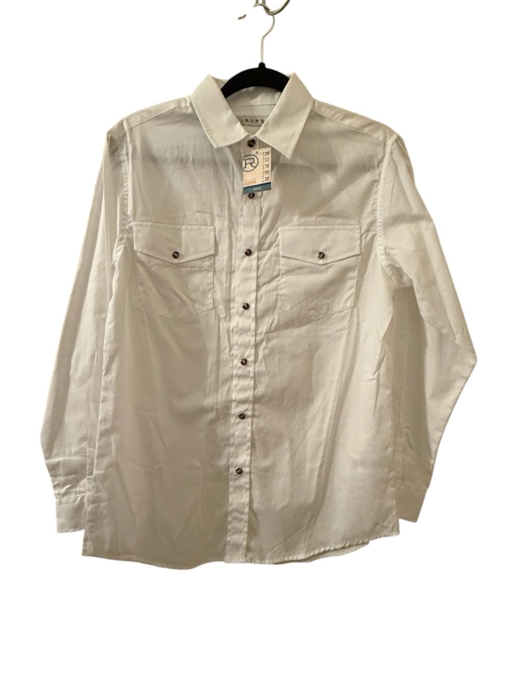 Roper White Button-Up Shirt with Logo Tag